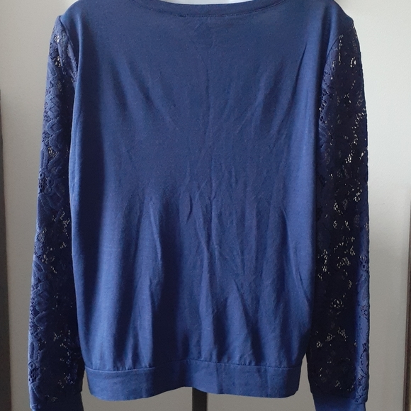 Forever 21 Long Sleeves Lace Blue Top Sz M - Picture 5 of 7